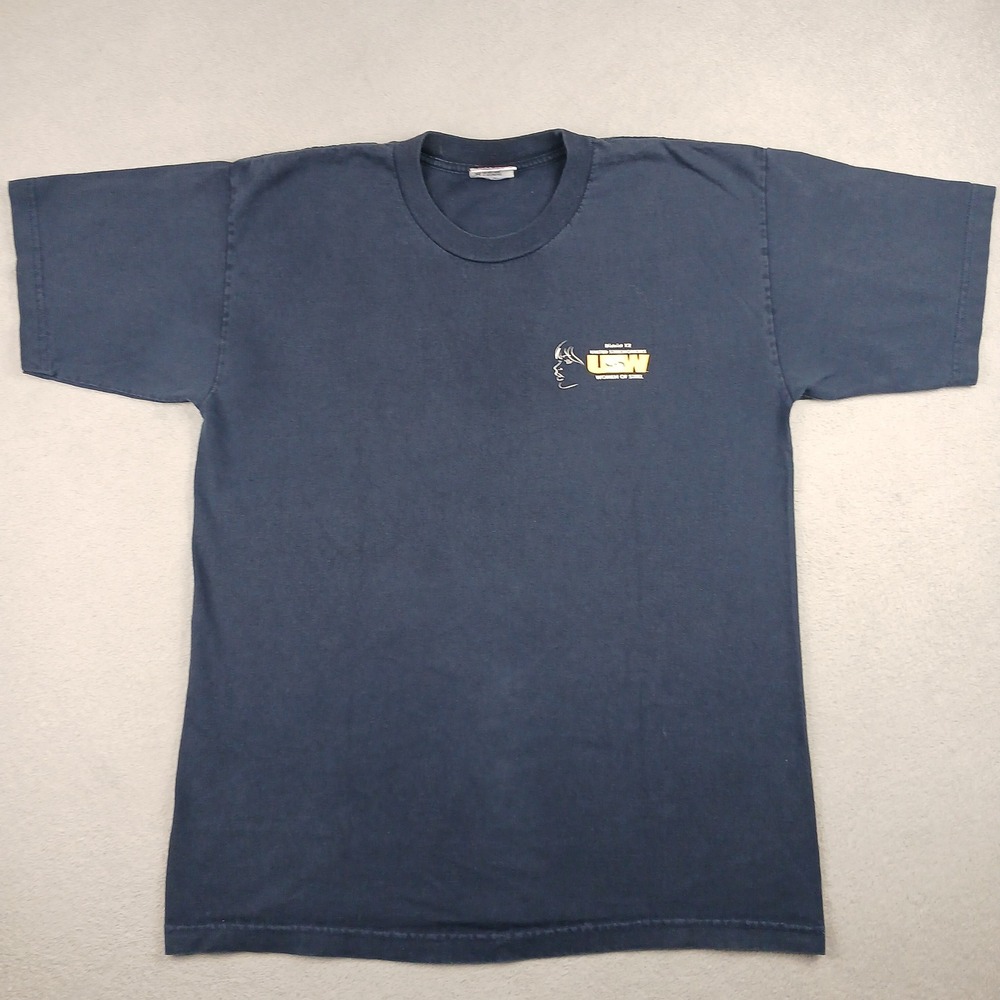 Bayside T-Shirt Mens Large Navy Blue USW Women of Steel Rosie Riveter USA Made